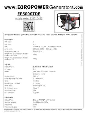 Dízel generátorok Europower EP5000TDE (S)