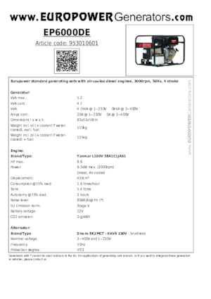 Dízel generátorok Europower EP6000DE (S)