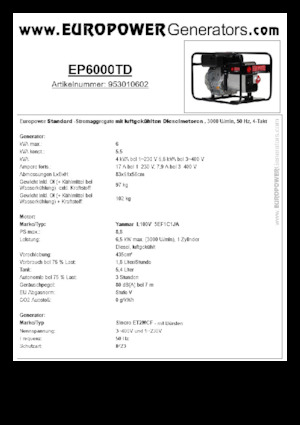 Dízel generátorok Europower EP6000TD (S)