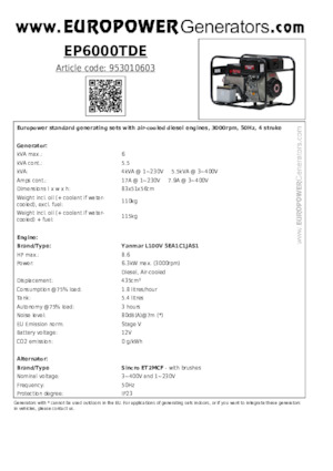 Dízel generátorok Europower EP6000TDE (S)