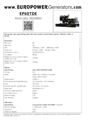 Dízel generátorok Europower EP60TDE (LS)