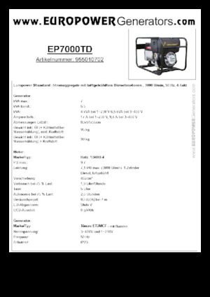 Dízel generátorok Europower EP7000TD (S)