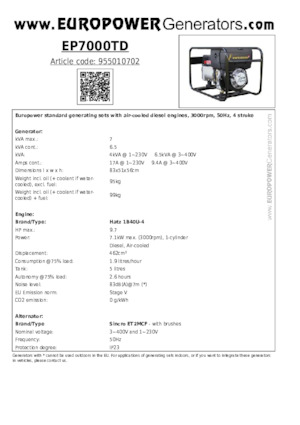 Dízel generátorok Europower EP7000TD (S)