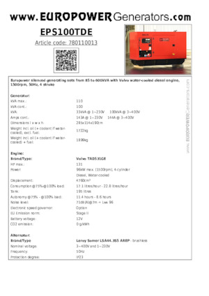 Dízel generátorok Europower EPS100TDE (LS)