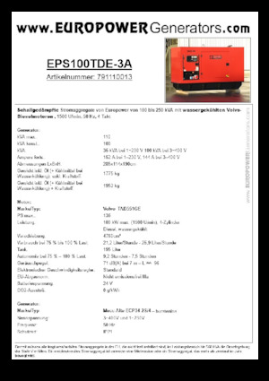 Dízel generátorok Europower EPS100TDE-3A (MA)