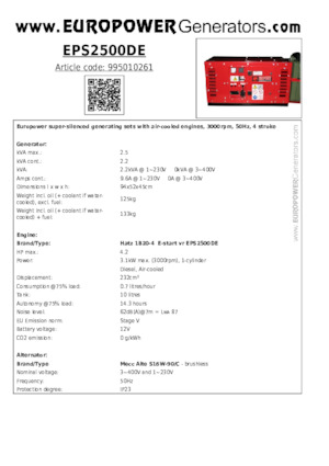 Dízel generátorok Europower EPS2500DE (MA)