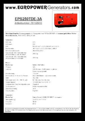 Dízel generátorok Europower EPS250TDE-3A (LS)