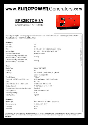 Dízel generátorok Europower EPS250TDE-3A (MA)