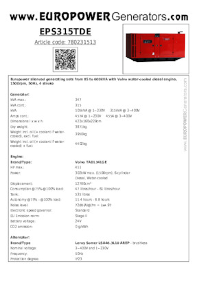 Dízel generátorok Europower EPS315TDE (LS)