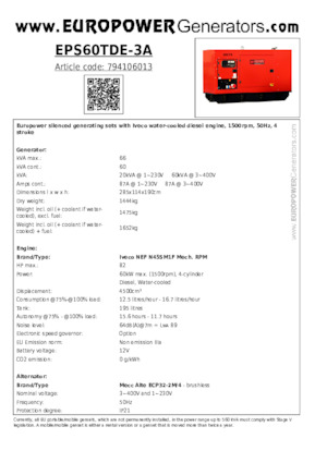 Dízel generátorok Europower EPS60TDE-3A (MA)