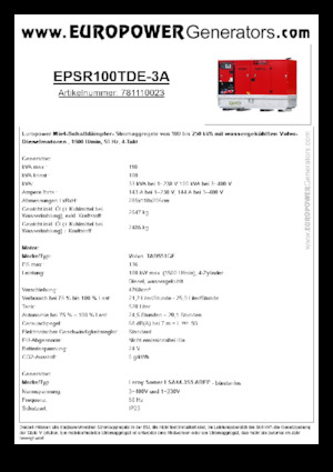 Dízel generátorok Europower EPSR100TDE-3A (LS)