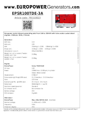 Dízel generátorok Europower EPSR100TDE-3A (MA)