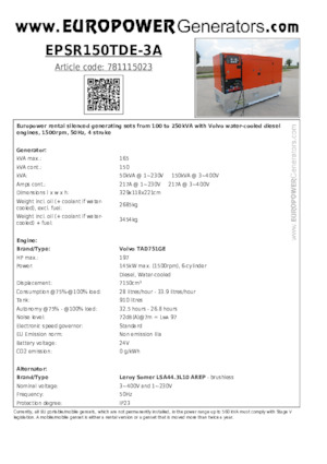 Dízel generátorok Europower EPSR150TDE-3A (LS)