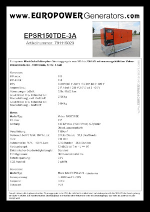 Dízel generátorok Europower EPSR150TDE-3A (MA)