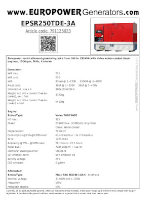 Dízel generátorok Europower EPSR250TDE-3A (MA)