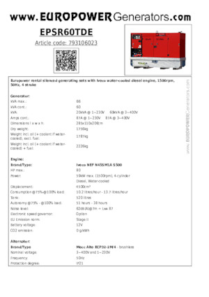 Dízel generátorok Europower EPSR60TDE (MA)
