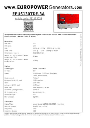 Dízel generátorok Europower EPUS130TDE-3A (LS)