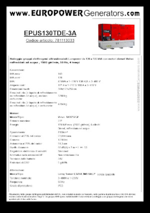 Dízel generátorok Europower EPUS130TDE-3A (LS)