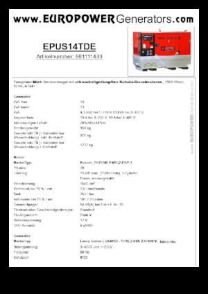 Dízel generátorok Europower EPUS14TDE (LS)