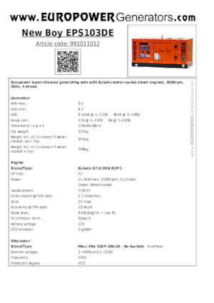 Dízel generátorok Europower New Boy EPS103DE (MA)