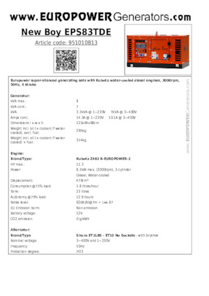 Dízel generátorok Europower New Boy EPS83TDE (S)