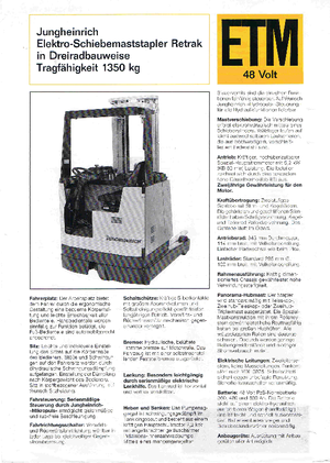 Felrakó targoncák Jungheinrich Retrak ETM/ETV 13,5