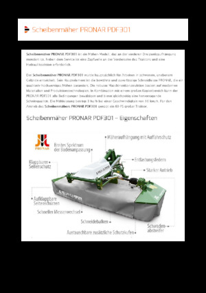 Előre szerelhető kaszák - tárcsa cond. nélkül Pronar PDF 301