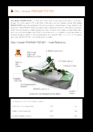 Előre szerelhető kaszák - tárcsa cond. nélkül Pronar PDF 301