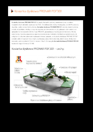 Előre szerelhető kaszák - tárcsa cond. nélkül Pronar PDF 301