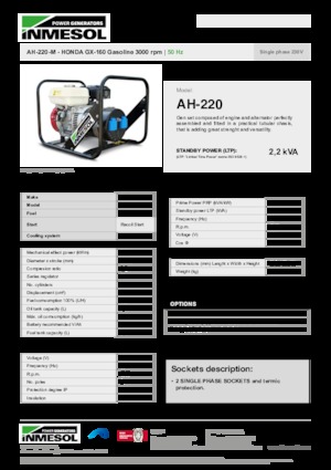 Benzines generátorok INMESOL AH-220-M