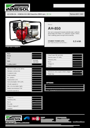 Benzines generátorok INMESOL AH-850-CA