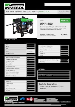 Benzines generátorok INMESOL AHR-550-M