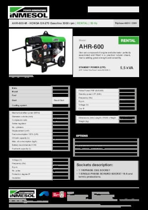 Benzines generátorok INMESOL AHR-600-M