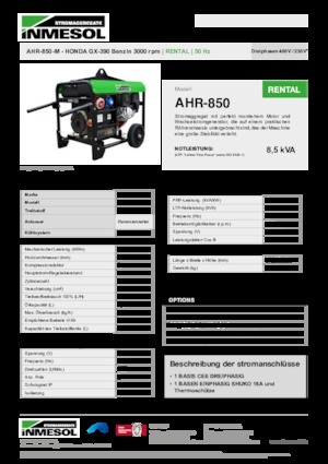 Benzines generátorok INMESOL AHR-850-M