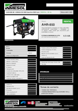 Benzines generátorok INMESOL AHR-850-M