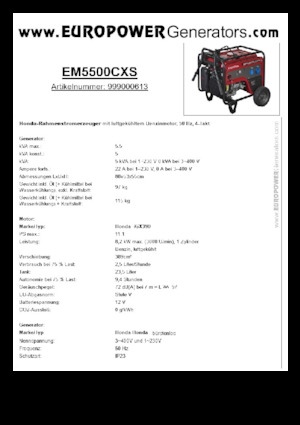 Benzines generátorok Europower EM5500CXS