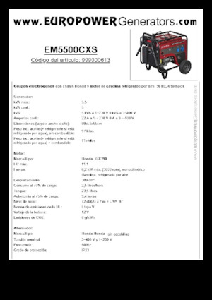Benzines generátorok Europower EM5500CXS