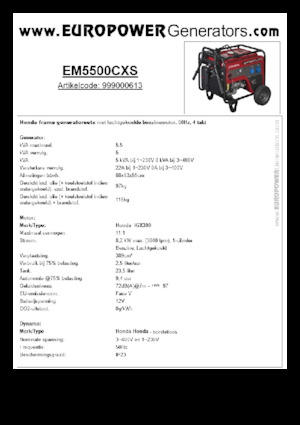 Benzines generátorok Europower EM5500CXS