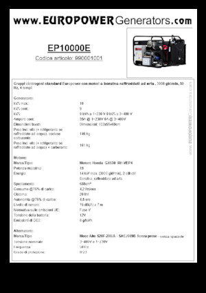 Benzines generátorok Europower EP10000E (MA)