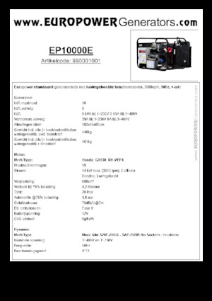 Benzines generátorok Europower EP10000E (MA)