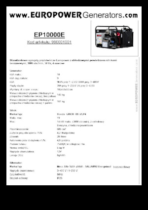Benzines generátorok Europower EP10000E (MA)