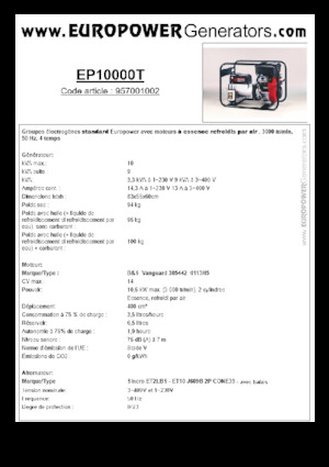 Benzines generátorok Europower EP10000T (S)