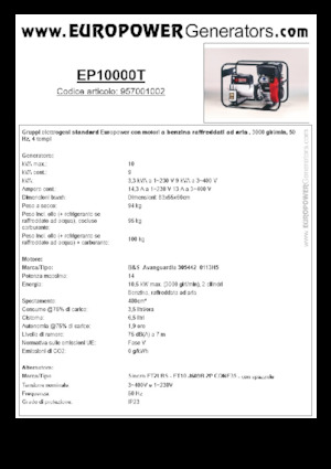 Benzines generátorok Europower EP10000T (S)