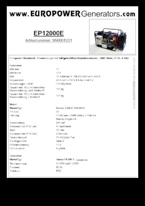 Benzines generátorok Europower EP12000E (S)