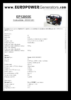 Benzines generátorok Europower EP12000E (S)