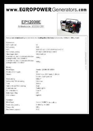 Benzines generátorok Europower EP12000E (S)