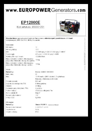 Benzines generátorok Europower EP12000E (S)