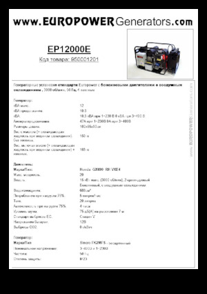 Benzines generátorok Europower EP12000E (S)
