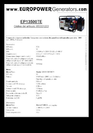 Benzines generátorok Europower EP13500TE (S)