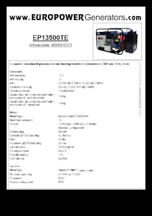 Benzines generátorok Europower EP13500TE (S)